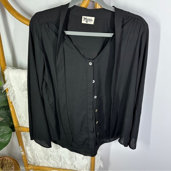 Show Me Your Mumu Black Long Sleeve Tie Blouse sz S - Picture 4 of 7